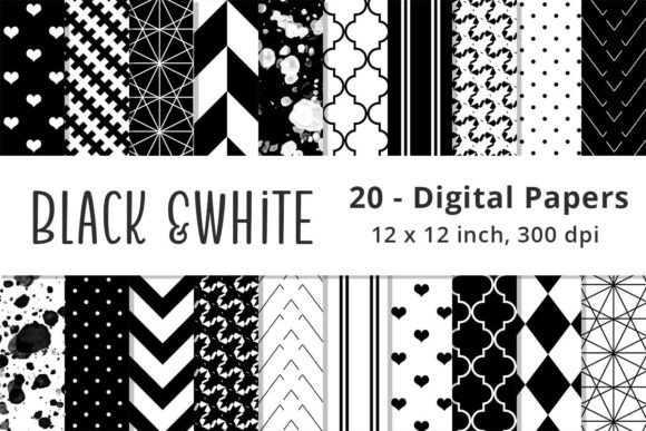 Download Black and White Pattern Digital Paper - White Collection