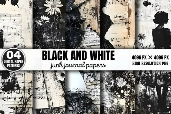 Download Black and White Junk Journal Paper Patte - White Collection