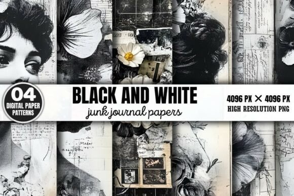 Download Black and White Junk Journal Paper Patte - White Collection